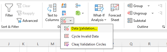 ابزار Data Validation در اکسل